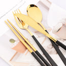 Axyaa Black Gold Flatware Set Stainless Steel Cutlery Knife Fork Spoon Chopsticks