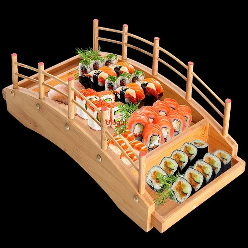 Axya Pine Sushi Bridge Boat Plate for Creative Table Setting