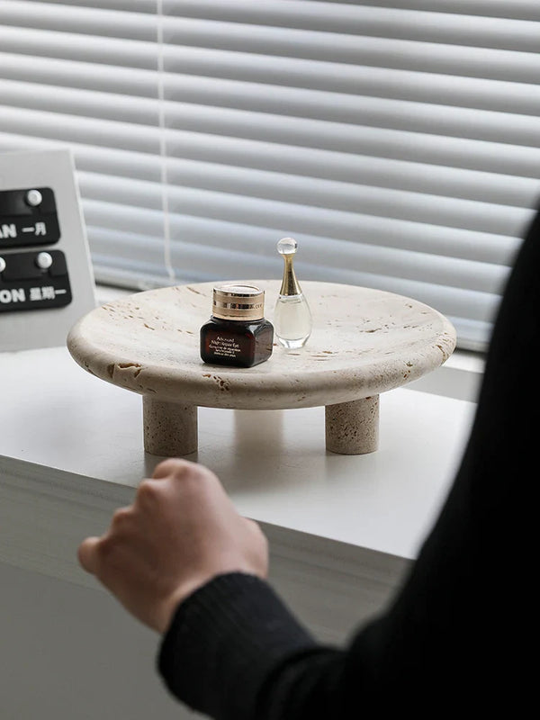 Axya Vintage Yellow Cave Stone Fruit Plate with High Foot Stand