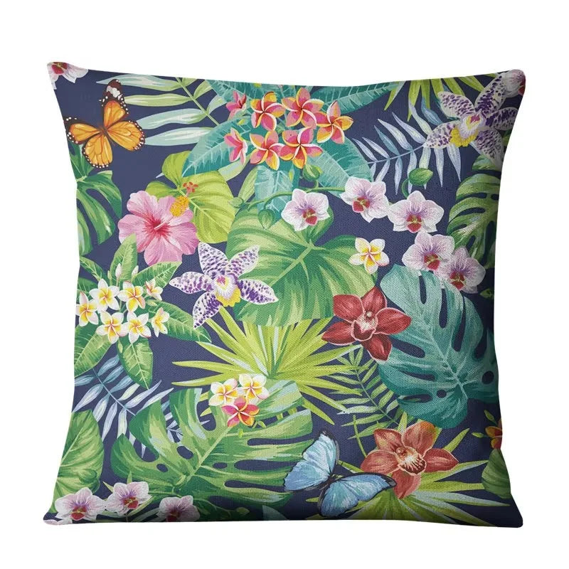 Luxurious Axyaa Succulent Cactus Flower Printed Linen Throw Pillow Case