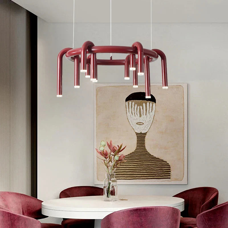 Axyaa Red U-Shaped Chandelier: Modern Minimalist Nordic Lighting