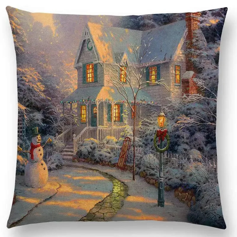 Axyaa Castle Lighthouse Scenery Painting Cushion Cover - Sofa Pillowcase