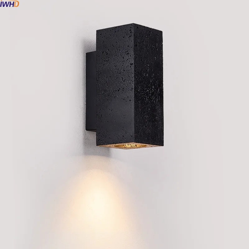 Axyaa Black Travertine Stone LED Wall Light for Chic Indoor Decor