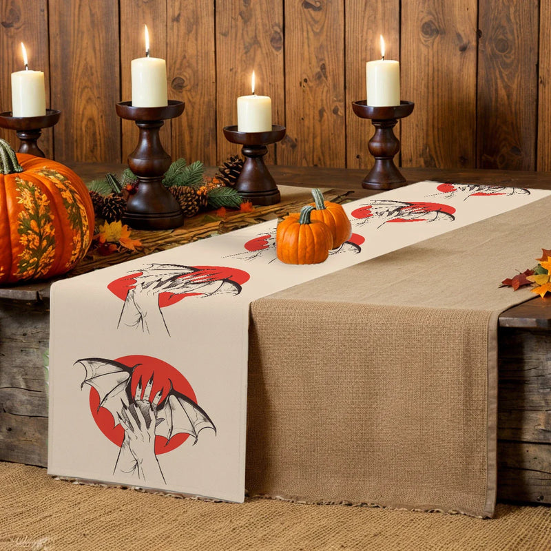 Axyaa Bat Sun Hand Table Runner for Farmhouse Dining and Wedding Party Decor