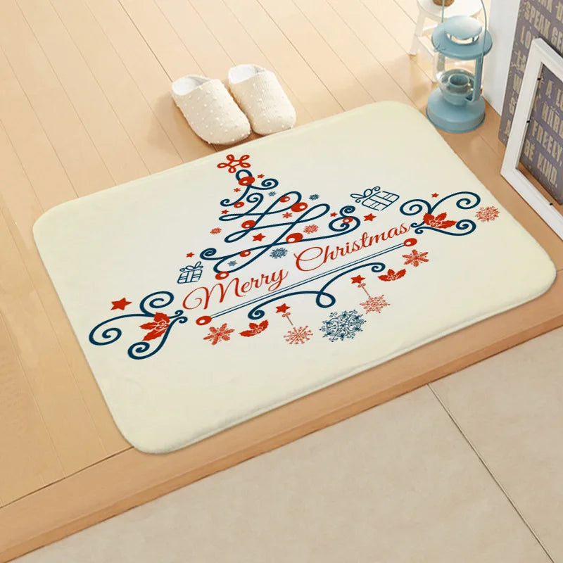 Santa Welcome Mat: Axyaa Christmas Claus Print Carpet for Home Decoration