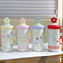 Axyaa Flower Thermal Water Bottle: Stainless Steel Coffee Thermos with Straw