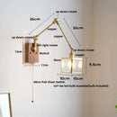 Axyaa Cube Glass LED Wall Sconce, Walnut Wood, Pull Chain Switch, 2 Arms
