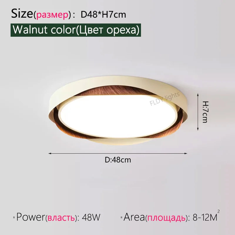 Axyaa Walnut Ceiling Lights: Retro Wood Grain LED Lamp for Bedroom Study Room