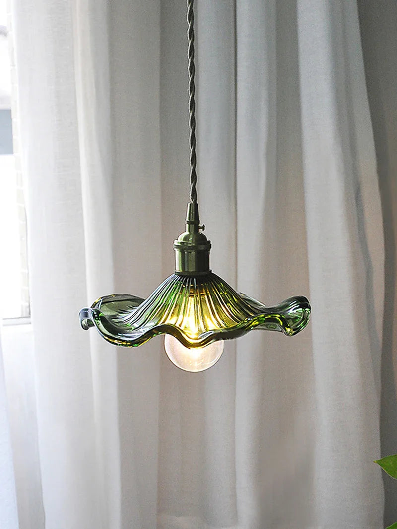 Nordic Glass Lotus Leaf Pendant Lights by Axyaa - Green/Brown/Clear Glass