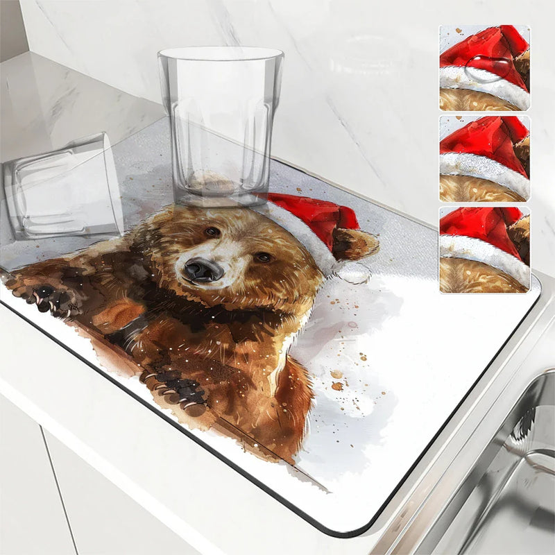 Axyaa Christmas Draining Mat: Super Absorbent Coffee & Dish Drying Pad