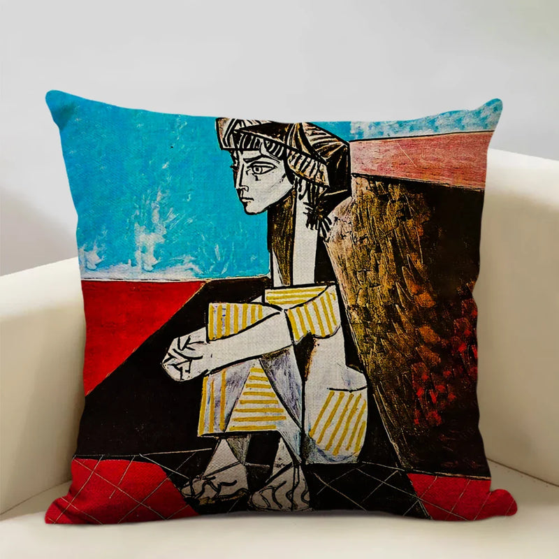 Pablo Picasso Abstract Art Cushion Cover 45x45cm Beige Linen Axyaa Brand