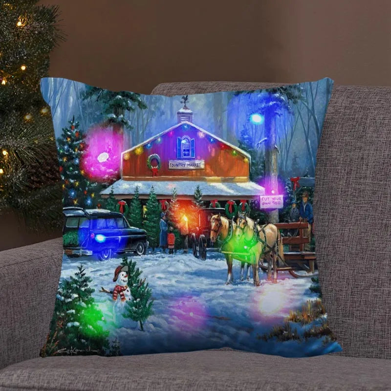 Axyaa LED Retro Santa Christmas Lights Pillowcase Home Decor 45x45