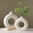 Axyaa Circular Hollow Vase: Donuts Ceramic Flower Vase for Home & Office Decor