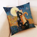Axyaa Cat Print Linen Pillowcase 45x45cm Home Decor Cushion Cover