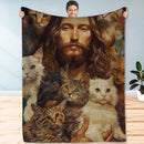 Axyaa Cat Jesus Print Flannel Blanket - Cozy Throw for Home, Office, or Travel