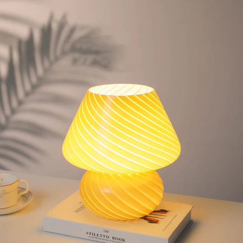 Axya Glass Mushroom Lamp - Dimmable Vintage Nightstand Light, 3 Colors