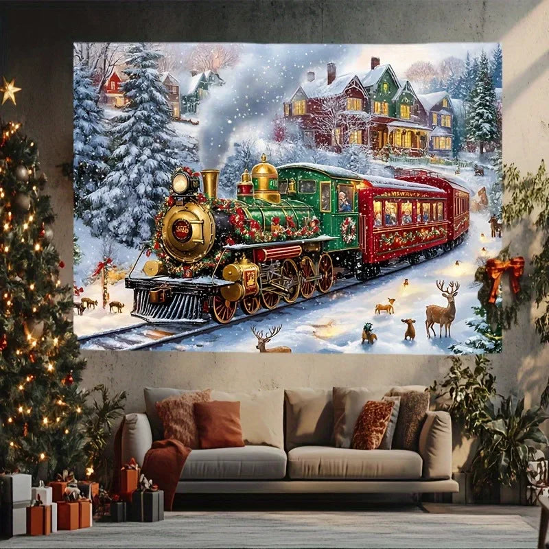Christmas Train Tapestry Background Cloth for Parties & Photography by Axyaa Home & Outdoor