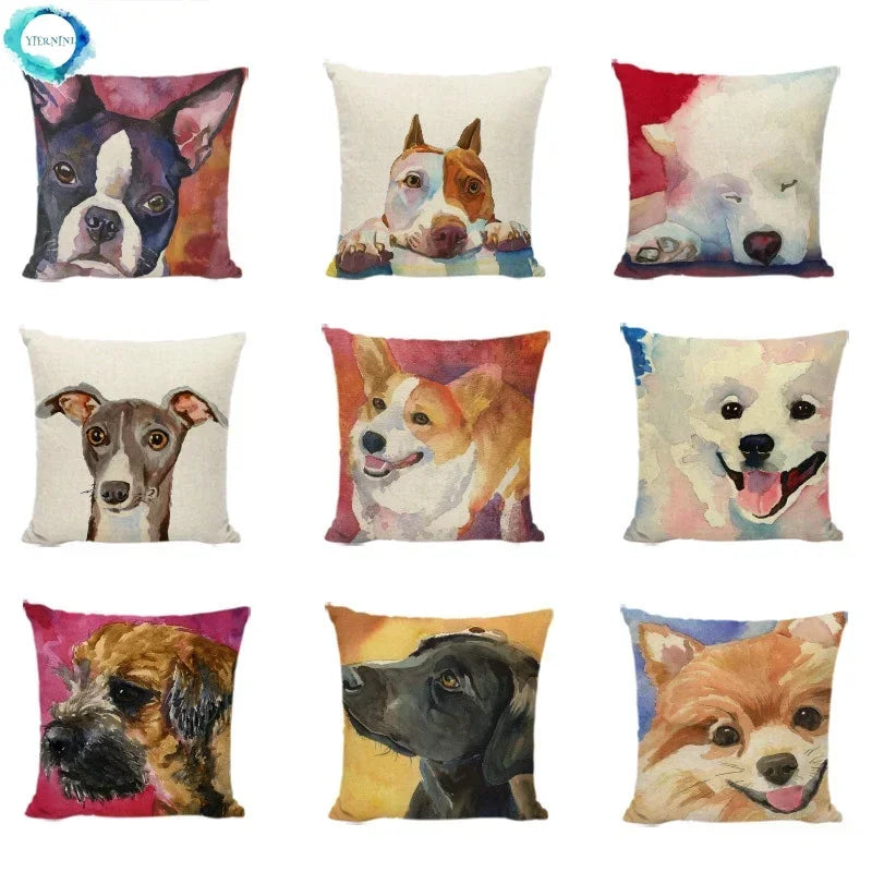 Axyaa Black White Dog Cushion Covers - Home Decor Pillow Cases