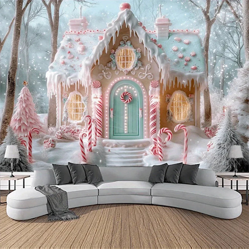 Christmas Candy House Tapestry - Axyaa Brand Background Cloth for Parties, Photography, and Home Décor