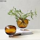 Axyaa Circular Glass Vase with Artificial Flowers: Minimalist Desk Decor and Room Aesthetic