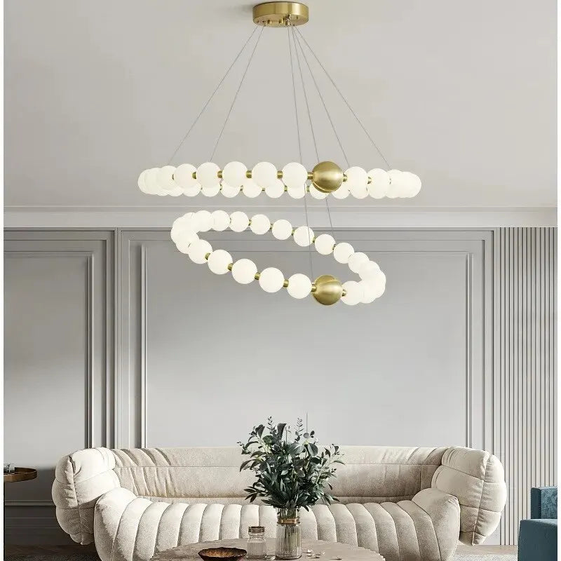 Axyaa White Ball Pendant Chandelier - Luxury LED Ceiling Light for Home Decor