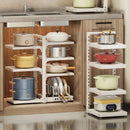 Adjustable Pot Holder with Storage Shelf for Pots, Lids, Pans, and Seasoning Bottles by Axyaa