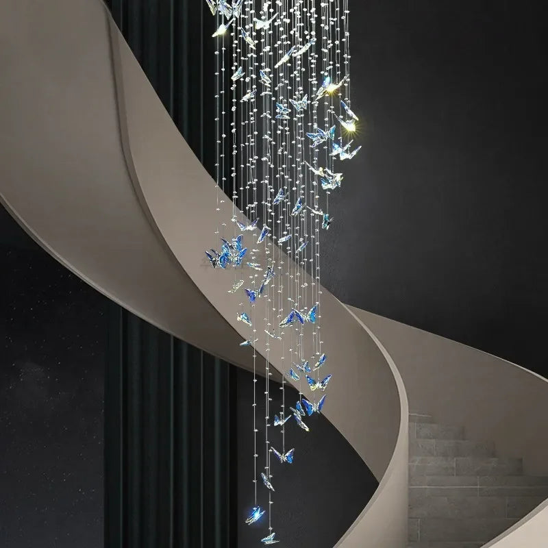 Axyaa Butterfly Crystal Chandelier for High Ceilings