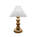 Axyaa Vintage Wooden Table Lamp with Pleated Shade and LED Bulb