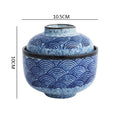 Axyaa Ceramic Soup & Dessert Bowl with Lid - Creative Pattern, Thick & Durable