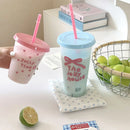Axyaa Cute Plastic Water Cup with Lid and Straw, Large Capacity, Reusable