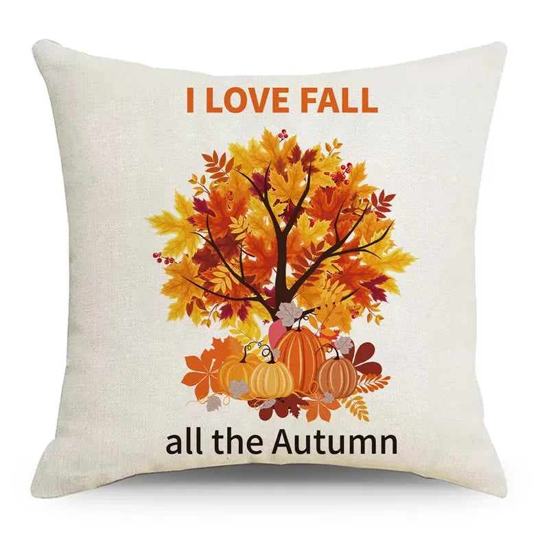 Axyaa Autumn Pumpkin Cushion Cover 18x18 Inches - Modern Thanksgiving Decor Pillowcase
