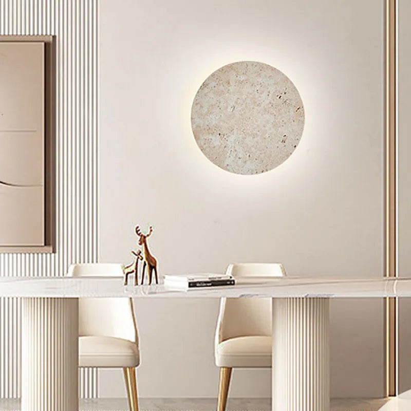 Axyaa Round Natural Stone Wall Lamp for Dining Room Ambiance, 3000K Sconce Lighting