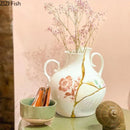 Axyaa Gold Plated Crack Texture Ceramic Vase with Artificial Flowers