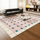 Axyaa Pink Plaid Carpet: Modern Minimalist Large Area Rug for Stylish Home Decor