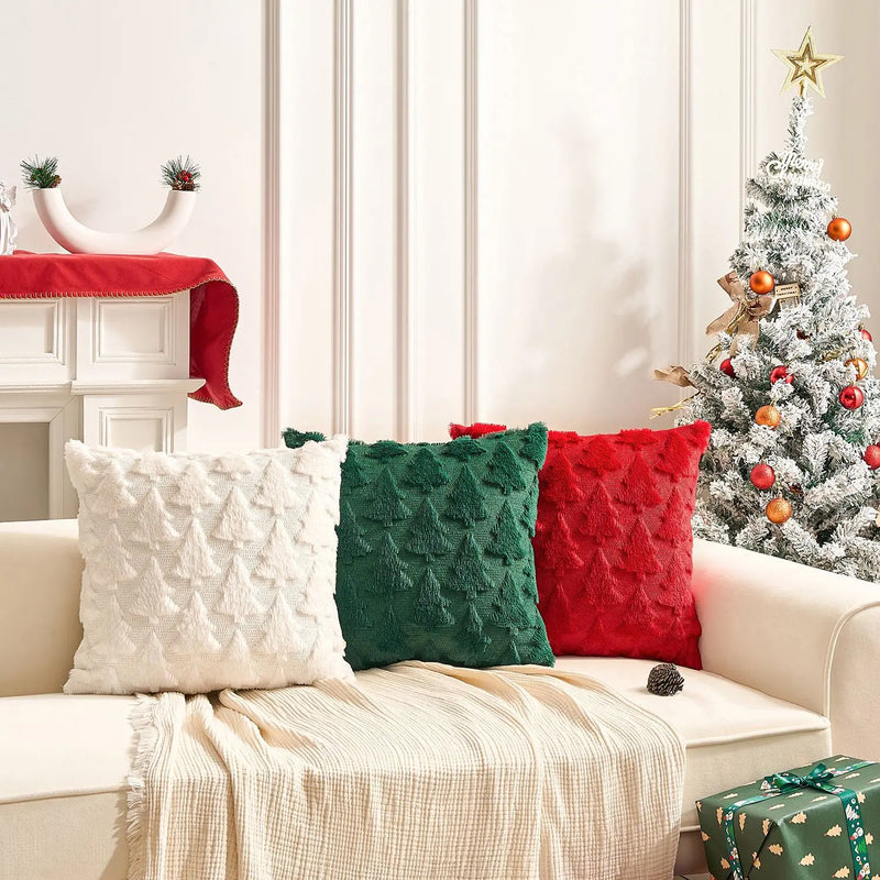 Axyaa Shaggy Pine Christmas Throw Pillow Case for Festive Home Decor
