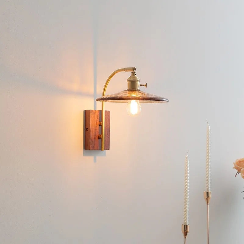 Axyaa Glass Walnut LED Wall Light Fixtures for Modern Home Decor