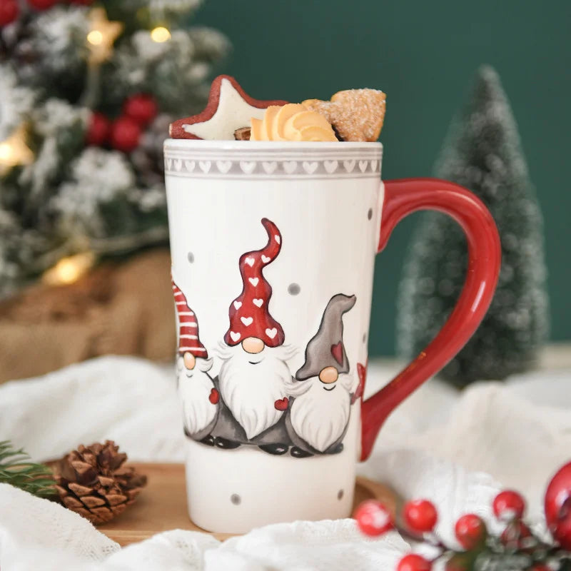 Axyaa Cartoon Elk Embossed Ceramic Christmas Mug, 550ml Large Capacity Drinking Cup