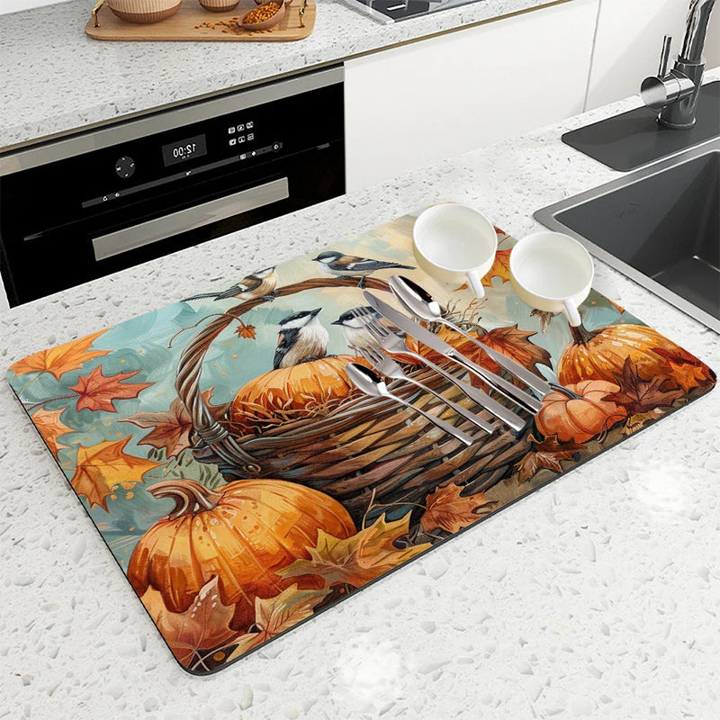 Axyaa Maple Leaf Absorbent Draining Mat - Quick Dry Kitchen & Bathroom Drain Pad
