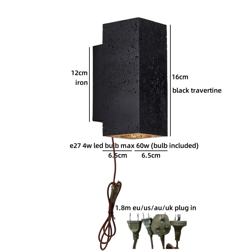 Axyaa Black Travertine Wall Art LED Wall Lights - Interior Living Room Bedroom Bedside Lamp
