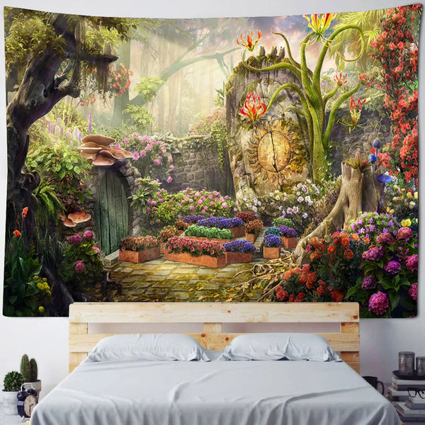 Axyaa Fairy Tale Fantasy Mushroom Tapestry - Boho Kids Room Art Decor