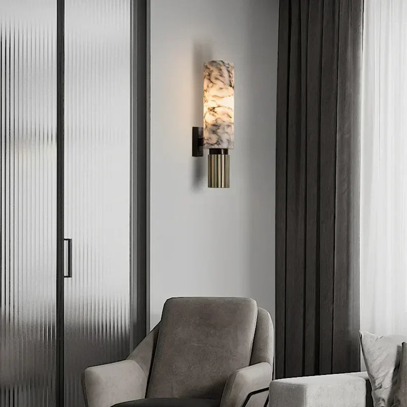 Natural Marble Copper Wall Lamp for Home Decor Sconce with E14 Bulb Fixtures