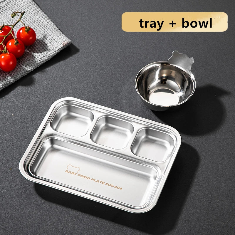 Axyaa Stainless Steel Divided Dinner Tray | Food Plate for Students, Canteen, Restaurant