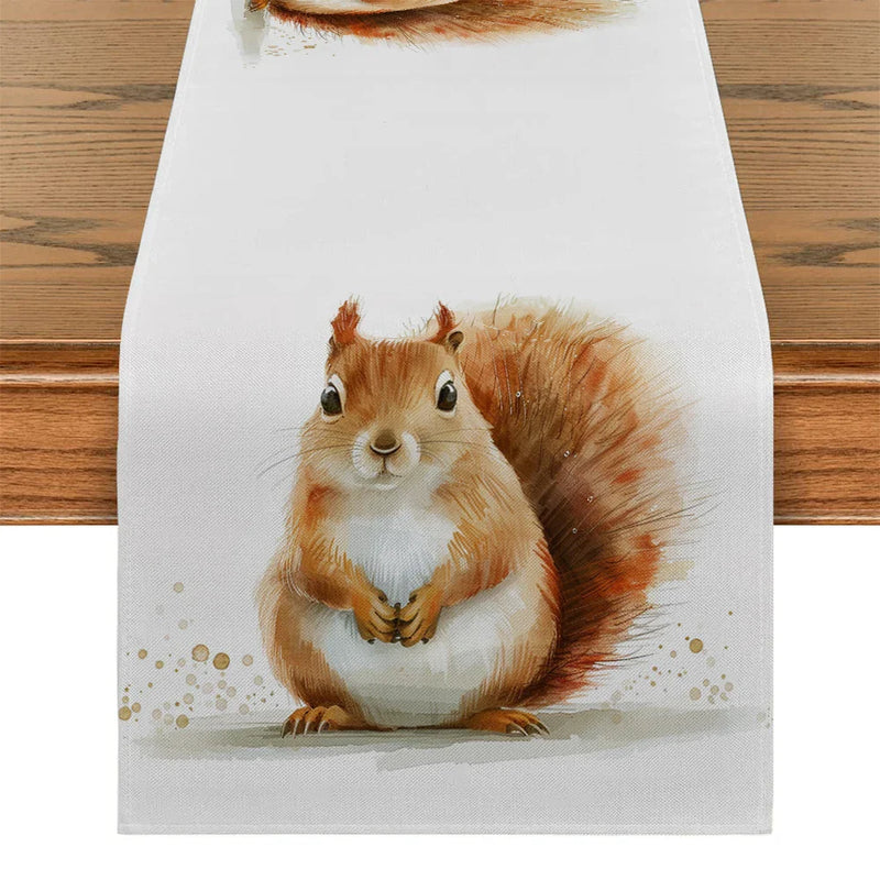 Axyaa Squirrel Cartoon Table Runner for Dining and Holiday Parties