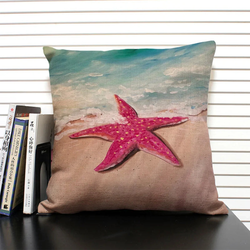 Axyaa Shell Print Cushion Cover for Living Room Sofa, 45x45cm