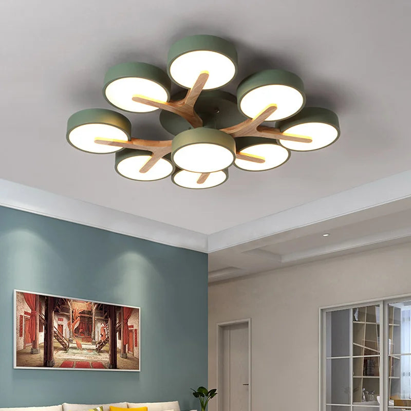Axyaa Nordic Macaron Chandelier Modern Wood Art LED Ceiling Lamp