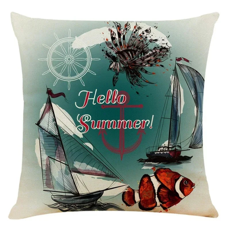 Axyaa Sailing Boat Linen Pillowcase - 45*45cm