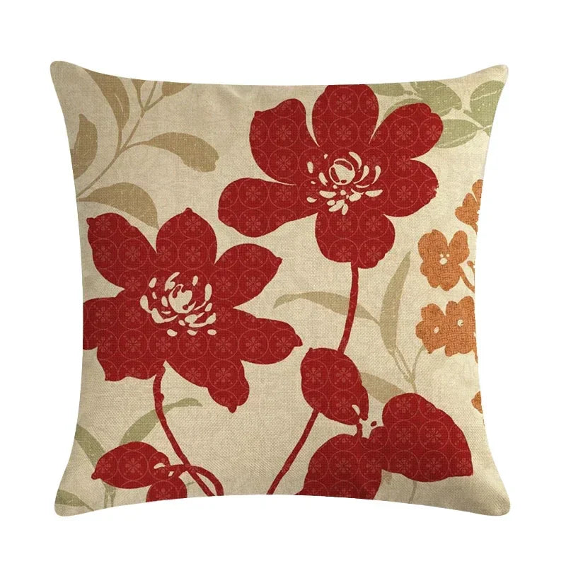 Axyaa Retro Plant Flower Linen Pillowcase 45*45cm