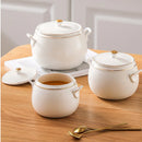 Axya Pure White Gold Edge Stew Bowl with Lid - Korean Design Soup & Dessert Cup