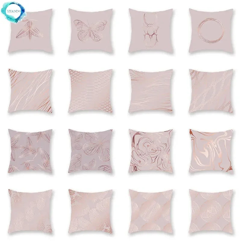 Axyaa Pink Gold Geometry Polyester Pillow Case 45*45cm Square