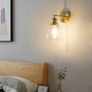 Axyaa Clear Glass LED Wall Sconce, Modern Bedroom Bedside Lamp, Pull Chain, Rotate Copper Socket